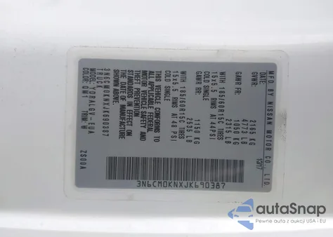 2018 Nissan Nv200 Sv z USA, uszkodzony, nr VIN 3N6CM0KNXJK690387